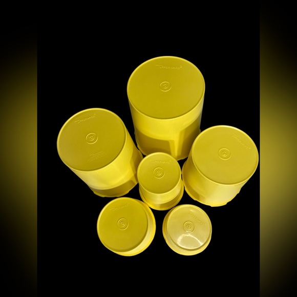 Tupperware Servalier Nesting Canister Set Of 6 W/ Lids Gold Harvest Yellow VNTG - Picture 4 of 7